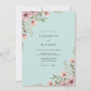 Aqua-Mauve-Wildflower-Hochzeit Einladung