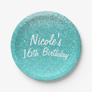 Aqua Meer Blau Glitter Funkeln Party Favor Glam Pappteller