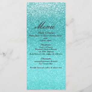 Aqua Meer Blau Glitter Glanz Glam Party Menü Menükarte