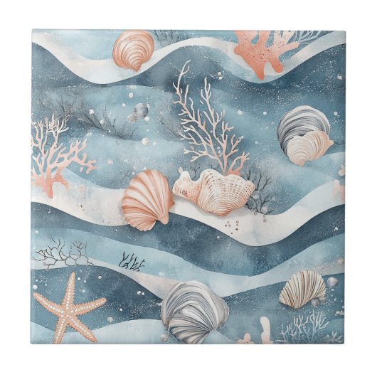 Aqua-Meeresseele-Korallen-Muster Fliese (Vorderseite)