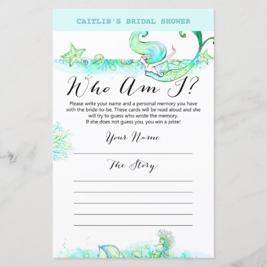 Aqua Mermaid Brautparty Game (Vorderseite)