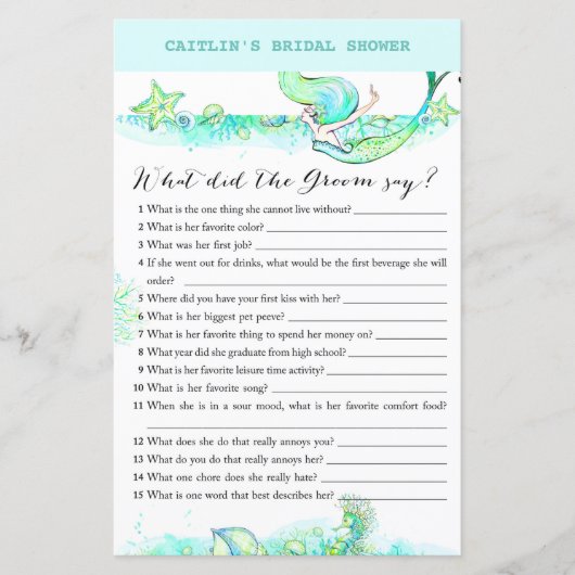 Aqua Mermaid Brautparty Game (Vorderseite)