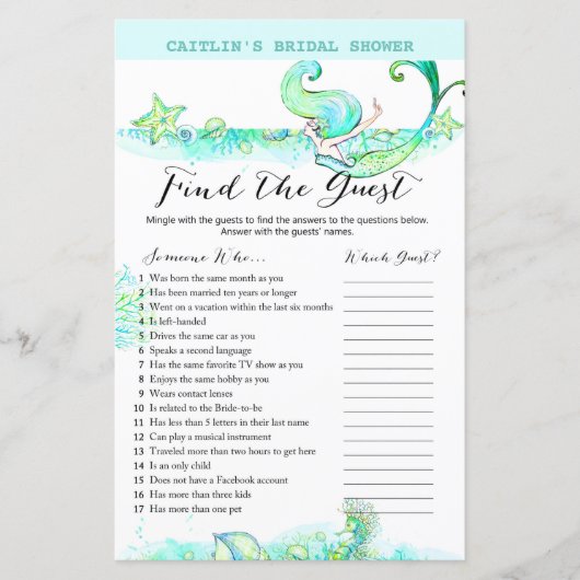 Aqua Mermaid Brautparty Game (Vorderseite)