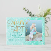 Aqua Mermaid Party | Unterhalb des Fotos Einladung (Stehend Vorderseite)