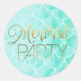 Aqua Mermaid Scales | Goldtypografie Runder Aufkleber
