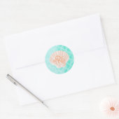Aqua Mermaid Scales | Seashell Monogram Runder Aufkleber (Umschlag)