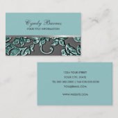 Aqua Metallic Damask Business Card Visitenkarte (Vorne/Hinten)