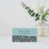 Aqua Metallic Damask Business Card Visitenkarte (Stehend Vorderseite)
