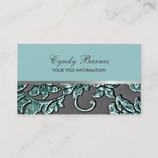 Aqua Metallic Damask Business Card Visitenkarte (Vorderseite)