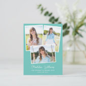 Aqua Minimalistisch Script Multi Foto Abschluss Postkarte (Stehend Vorderseite)