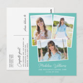 Aqua Minimalistisch Script Multi Foto Abschluss Postkarte (Vorne/Hinten)