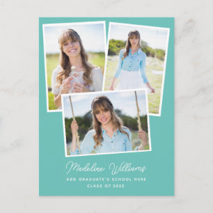 Aqua Minimalistisch Script Multi Foto Abschluss Postkarte