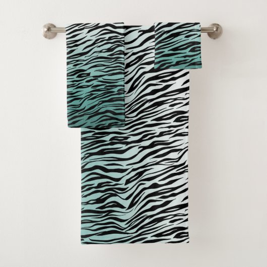 Aqua Mint Black Zebra Print Ombre Badhandtuch Set (Insitu)