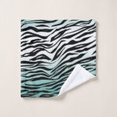 Aqua Mint Black Zebra Print Ombre Badhandtuch Set (Waschlappen)