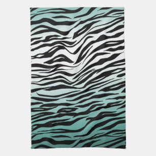 Aqua Mint Black Zebra Print Ombre Geschirrtuch