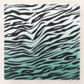 Aqua Mint Black Zebra Print Ombre Glasuntersetzer (Vorderseite)