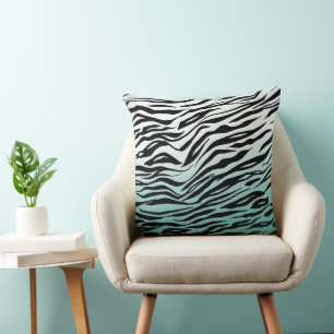 Aqua Mint Black Zebra Print Ombre Kissen