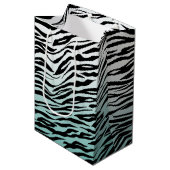 Aqua Mint Black Zebra Print Ombre Mittlere Geschenktüte (Vorderseite Schrägansicht)
