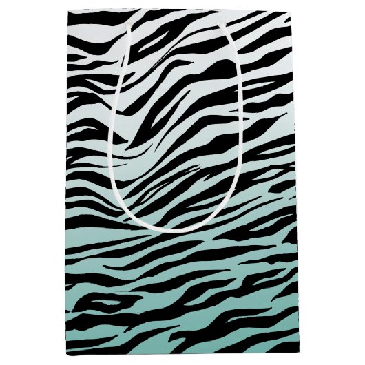 Aqua Mint Black Zebra Print Ombre Mittlere Geschenktüte (Vorderseite)
