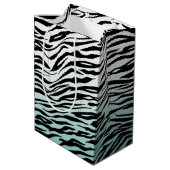 Aqua Mint Black Zebra Print Ombre Mittlere Geschenktüte (Rückseite Schrägansicht)