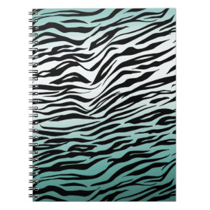 Aqua Mint Black Zebra Print Ombre Notizblock