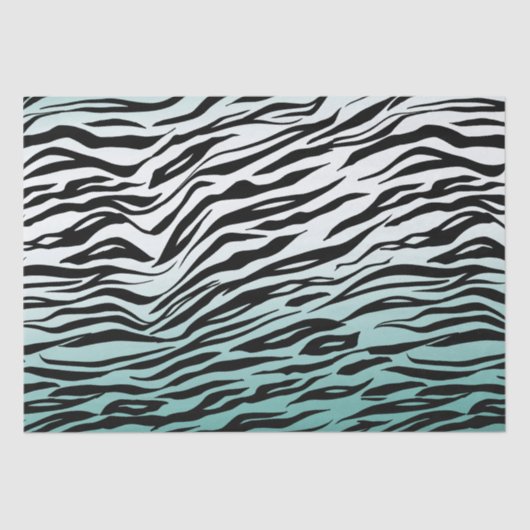 Aqua Mint Black Zebra Print Ombre Seidenpapier (Vorderseite)