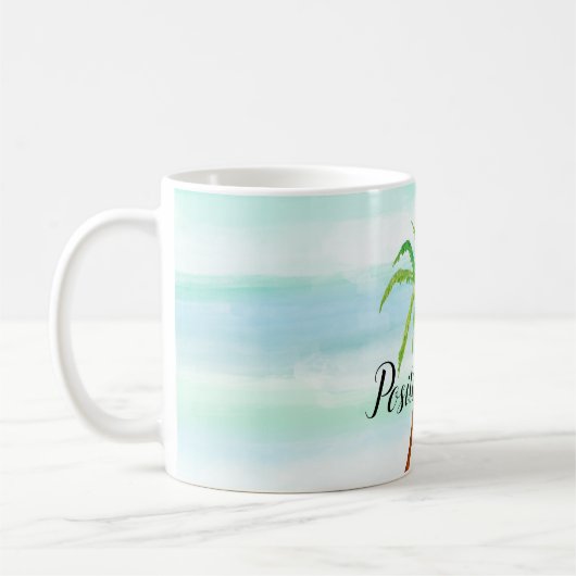 Aqua Mint Blaue Streifen Tropischer Palmenbaum Kaffeetasse (Links)