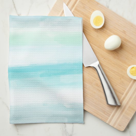 Aqua Mint Blue White Wassercolor Streifen Geschirrtuch (Viertel Falte)