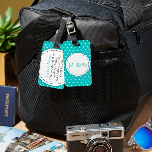 Aqua Mint Blume Polka Punkte genannt Gepäckanhänge Gepäckanhänger (Vorderseite & Rückseite)