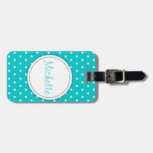 Aqua Mint Blume Polka Punkte genannt Gepäckanhänge Gepäckanhänger (Vorderseite horizontal)