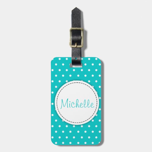 Aqua Mint Blume Polka Punkte genannt Gepäckanhänge Gepäckanhänger (Vorderseite vertikal)