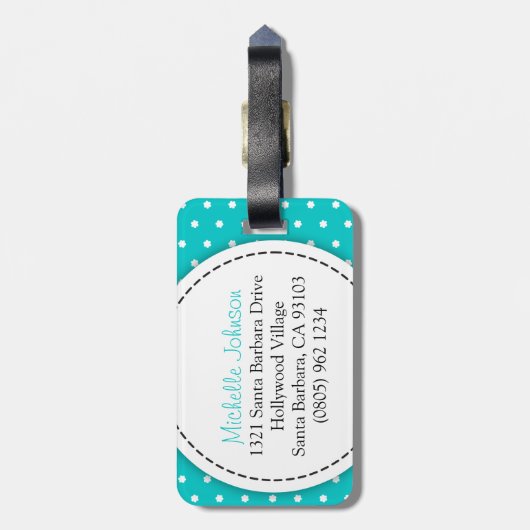 Aqua Mint Blume Polka Punkte genannt Gepäckanhänge Gepäckanhänger (Rückseite vertikal)