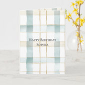Aqua Mint Cream White Kariert Geburtstag Karte (Gelbe Blume)