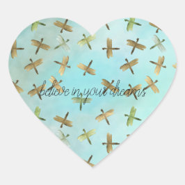 Aqua Mint Gold Dragonfly Glauben an Träume Herz-Aufkleber