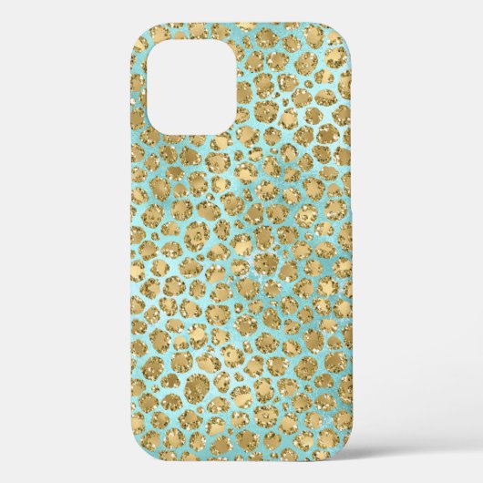 Aqua Mint Gold Glitz Glitzer Leopard Case-Mate iPhone Hülle (Rückseite)