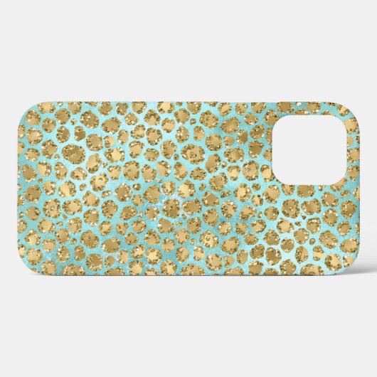 Aqua Mint Gold Glitz Glitzer Leopard Case-Mate iPhone Hülle (Rückseite (Horizontal))