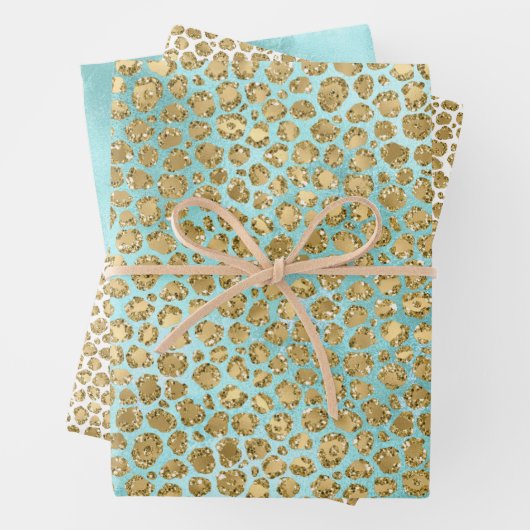 Aqua Mint Gold Glitz Glitzer Leopard Geschenkpapier Set (Beispiel)