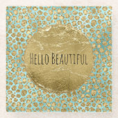 Aqua Mint Gold Glitz Glitzer Leopard Glasuntersetzer (Vorderseite)