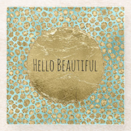 Aqua Mint Gold Glitz Glitzer Leopard Glasuntersetzer