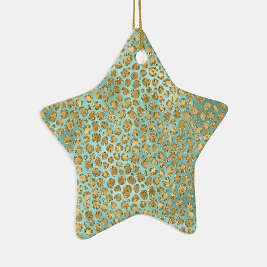 Aqua Mint Gold Glitz Glitzer Leopard Keramik Ornament (Rechts)