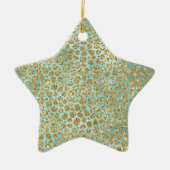 Aqua Mint Gold Glitz Glitzer Leopard Keramik Ornament (Vorne)