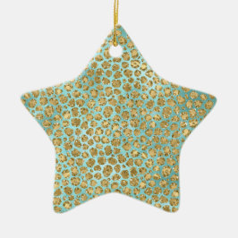 Aqua Mint Gold Glitz Glitzer Leopard Keramik Ornament