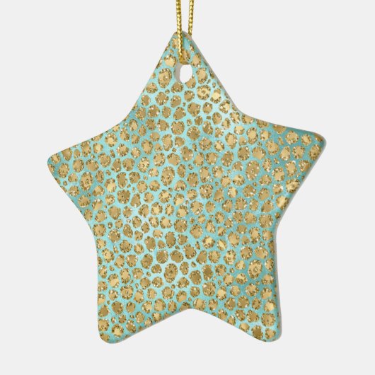 Aqua Mint Gold Glitz Glitzer Leopard Keramik Ornament (Links)