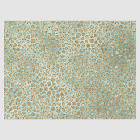 Aqua Mint Gold Glitz Glitzer Leopard Seidenpapier (Vorderseite)