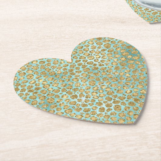 Aqua Mint Gold Glitz Glitzer Leopard Untersetzer (angewinkelt)