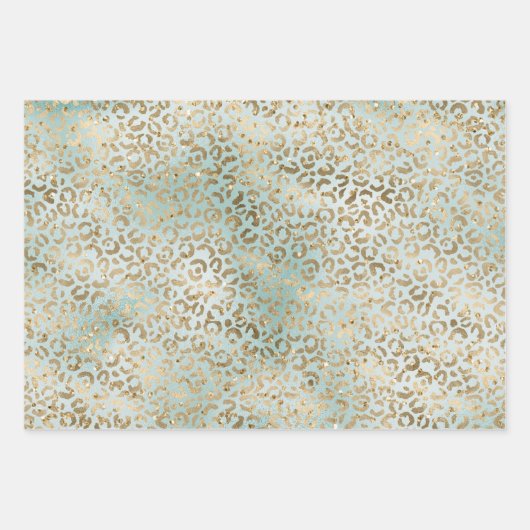 Aqua Mint Gold Glitz Sparkle Geschenkpapier Set (Vorderseite 3)