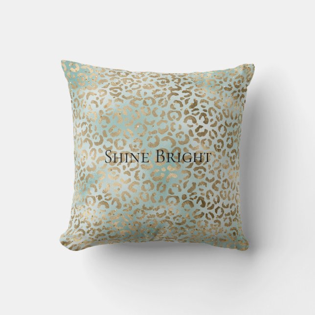 Aqua Mint Gold Glitz Sparkle Leopard Print   Kissen (Vorderseite)