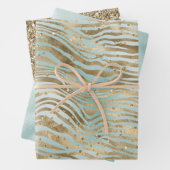 Aqua Mint Gold Glitz Sparkle Zebra Print Geschenkpapier Set (Beispiel)