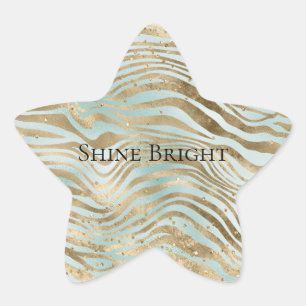 Aqua Mint Gold Glitz Sparkle Zebra Print Stern-Aufkleber