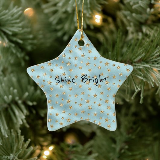 Aqua Mint Gold Glitzer Stars Keramik Ornament (Baum)
